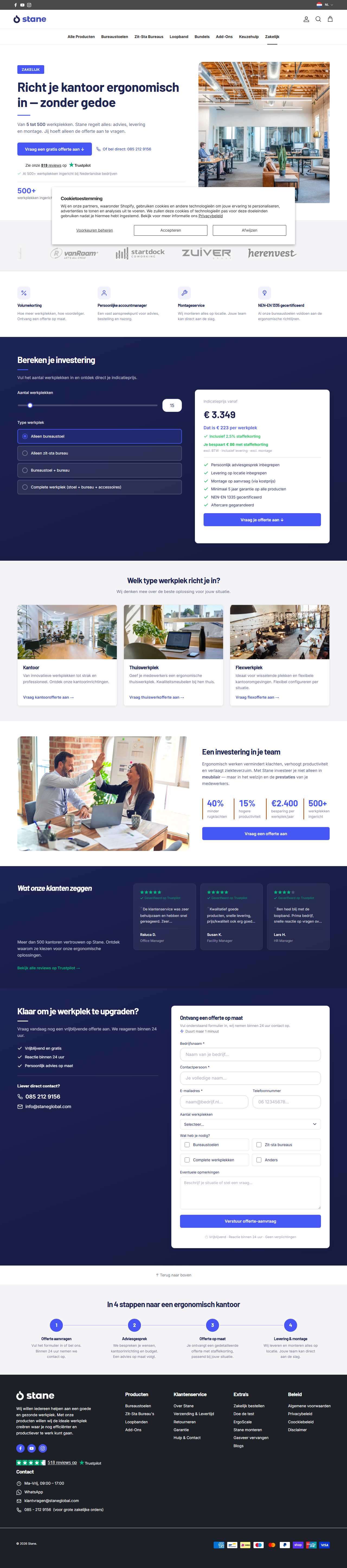 Volledige screenshot van de STANE for Business pagina